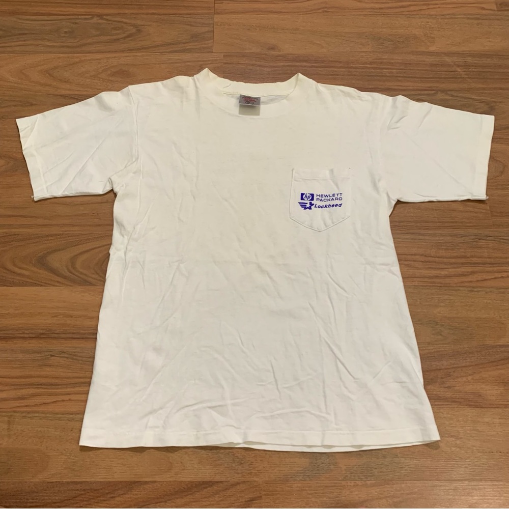 Vintage HP Hewlett-Packard Lockheed Martin Defense Technology Pocket Tee Adult L